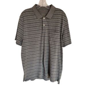 St Johns Bay Men's Size Large Polo Shirt Gray Striped Short Sleeve